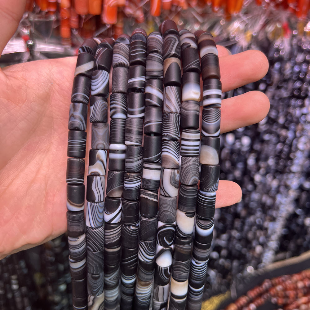 Jewelry Making Store - หินธรรมชาติ หินอาเกตสีดำ ขนาด 10x14 มม. ลูกปัดอาเกตรูปทรงกระบอก