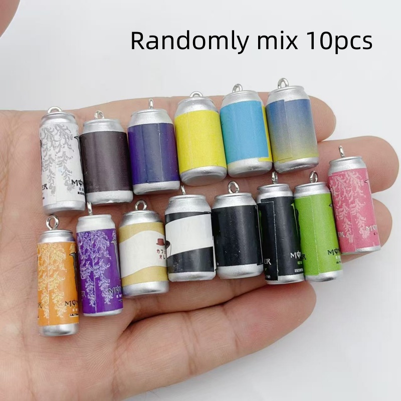 Jewelry Making Charms - 10 ชิ้น จี้เรซินรูปกระป๋องเครื่องดื่มจำลองขนาดเล็ก หลากสีสัน สำหรับทำจี้ขวดเครื่องดื่มจำลอง DIY