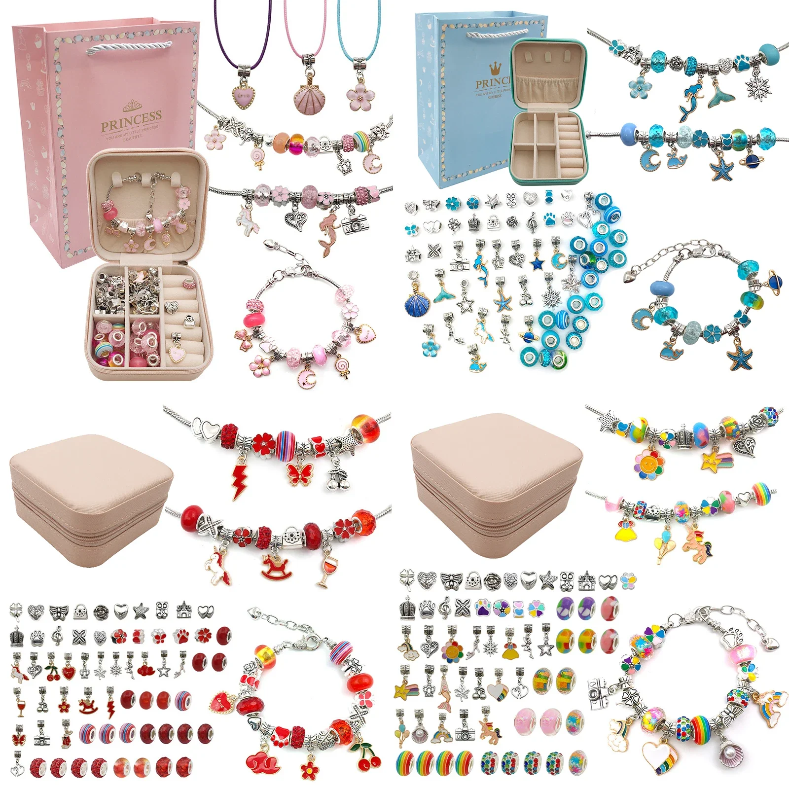 Jewelry Making Kit For Kids - ชุดทำสร้อยข้อมือเสน่ห์สำหรับเด็กผู้หญิงกล่องของขวัญ66ชิ้นชุดทำเครื่องประดับสำหรับ6-12ของขวัญวันเกิดวันคริสต์มาส