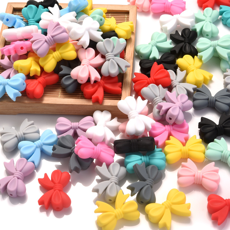 Jewelry Making 3 Year Old - 5 ชิ้น ซิลิโคนลูกปัดรูปโบว์, ปลอดสาร BPA ลูกปัดสำหรับเด็กสำหรับทำเครื่องประดับ