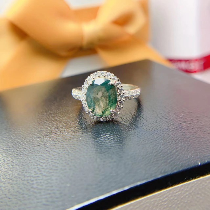 Jewelry Making University - แหวนสัญญา Cincin Batu akik มอสธรรมชาติสำหรับผู้หญิงแฟนหมั้นของขวัญวันเกิดของขวัญเครื่องประดับประจำวัน