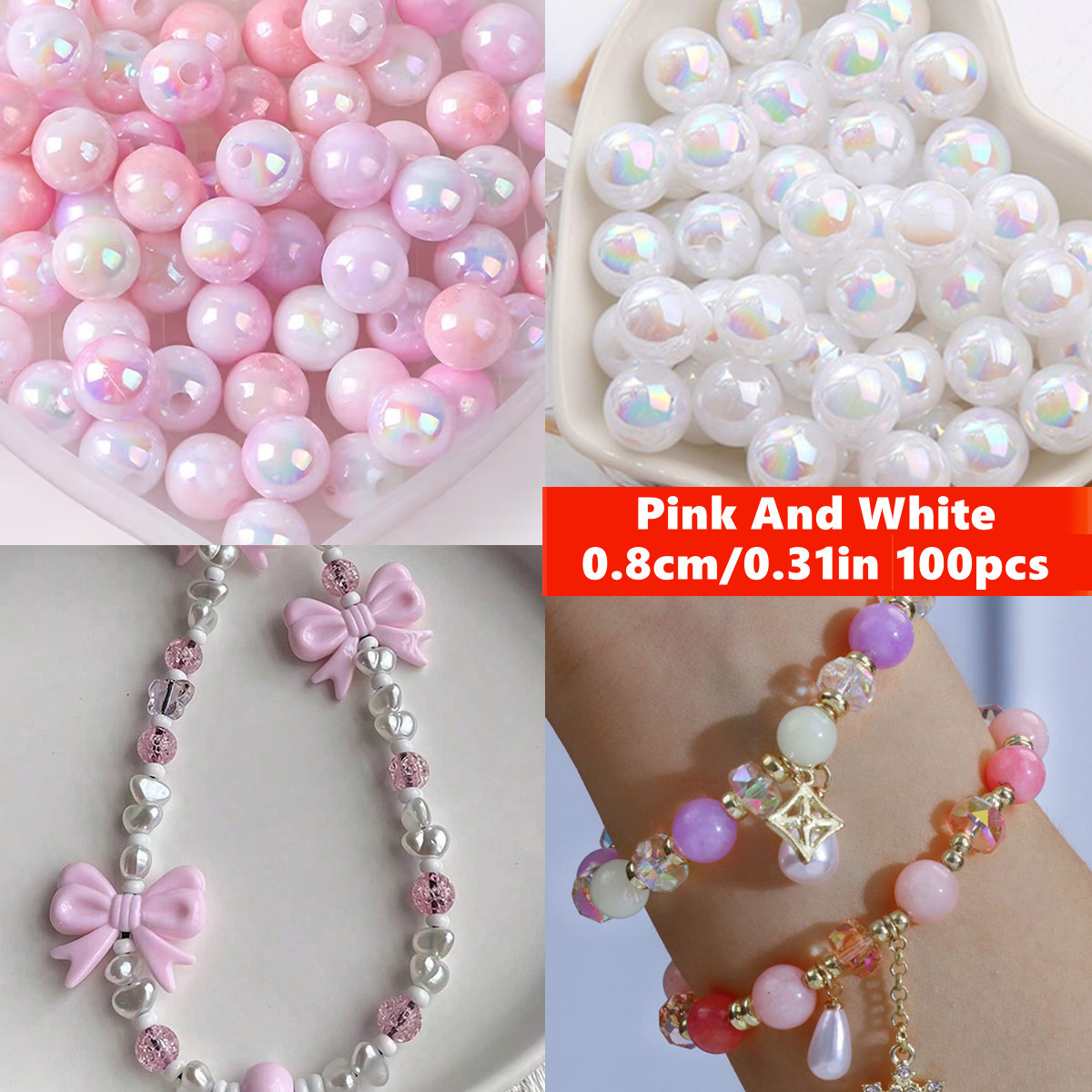 Jewelry Making For Couples - 8 มม. 100 ชิ้น สีชมพู น่ารักและสวยงาม