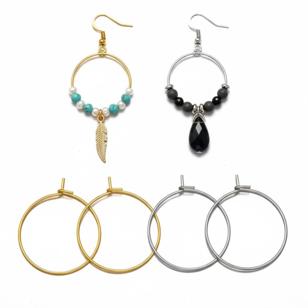 Jewelry Making Charms - ต่างหูห่วงสแตนเลส 316 สีทอง/เงิน ขนาด 15 20