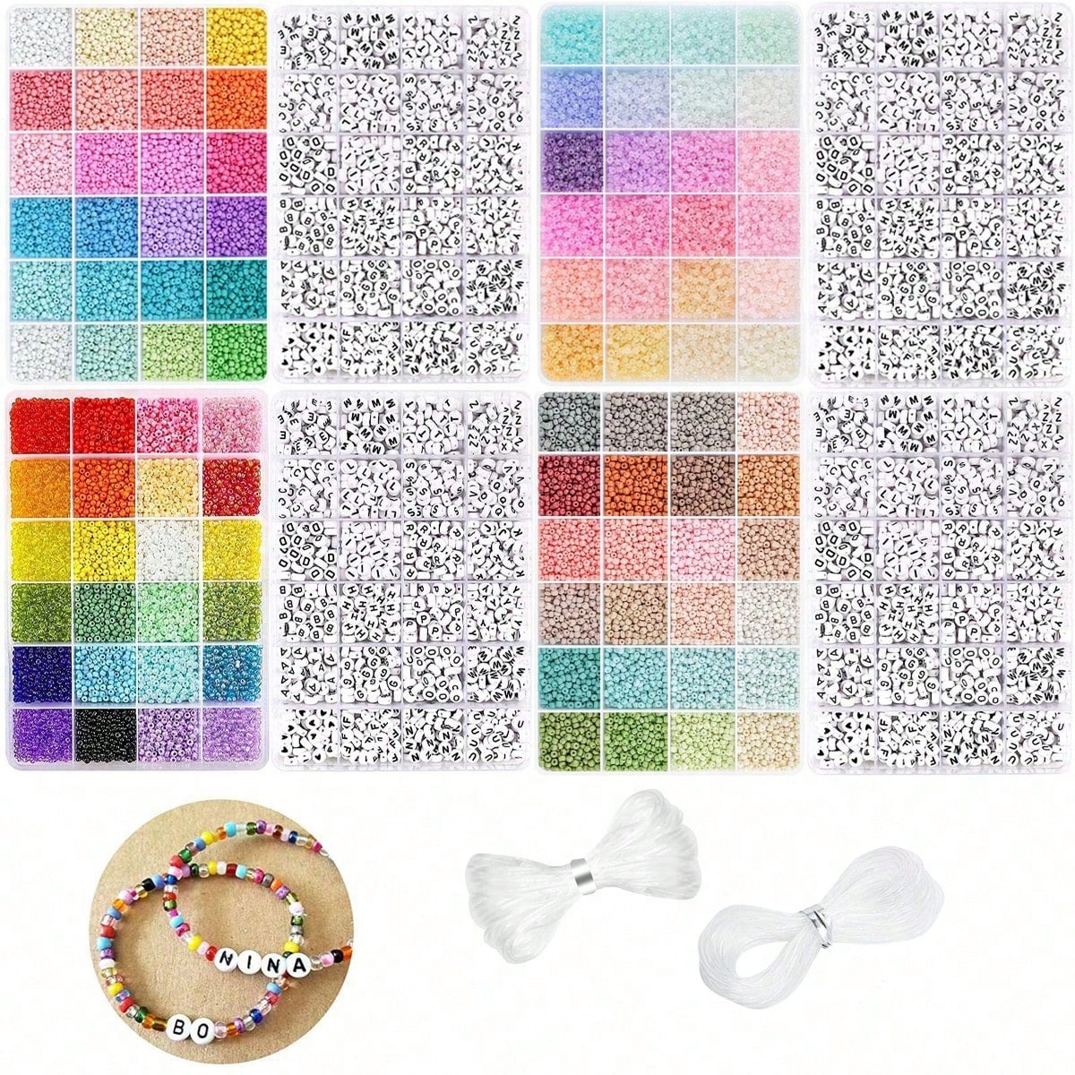 Jewelry Making Kit For Kids - ชุดอุปกรณ์ทำสร้อยข้อมือ DIY สำหรับเด็ก ประกอบด้วยลูกปัดเม็ดเล็กขนาด 3 มม.