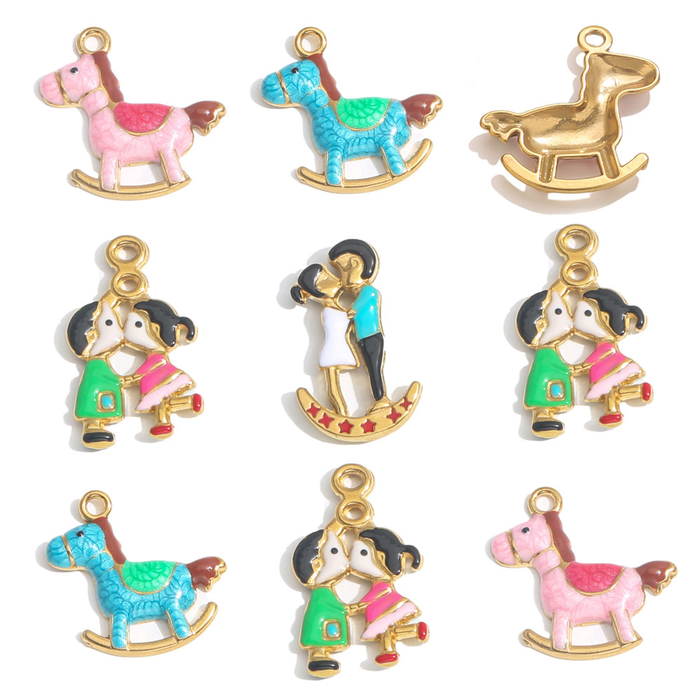 Jewelry Making For Couples - 2pcs สแตนเลสสตีล Charm คู่สีชมพู Gold-Plated DIY