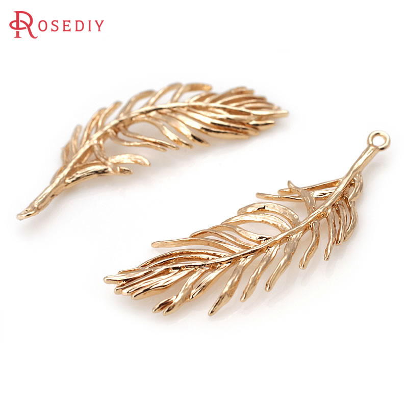 Jewelry Making Store - จี้รูปทรงขนนกสีทอง 18K ทำจากทองเหลือง คุณภาพสูง อุปกรณ์เสริมสำหรับทำเครื่องประดับ DIY