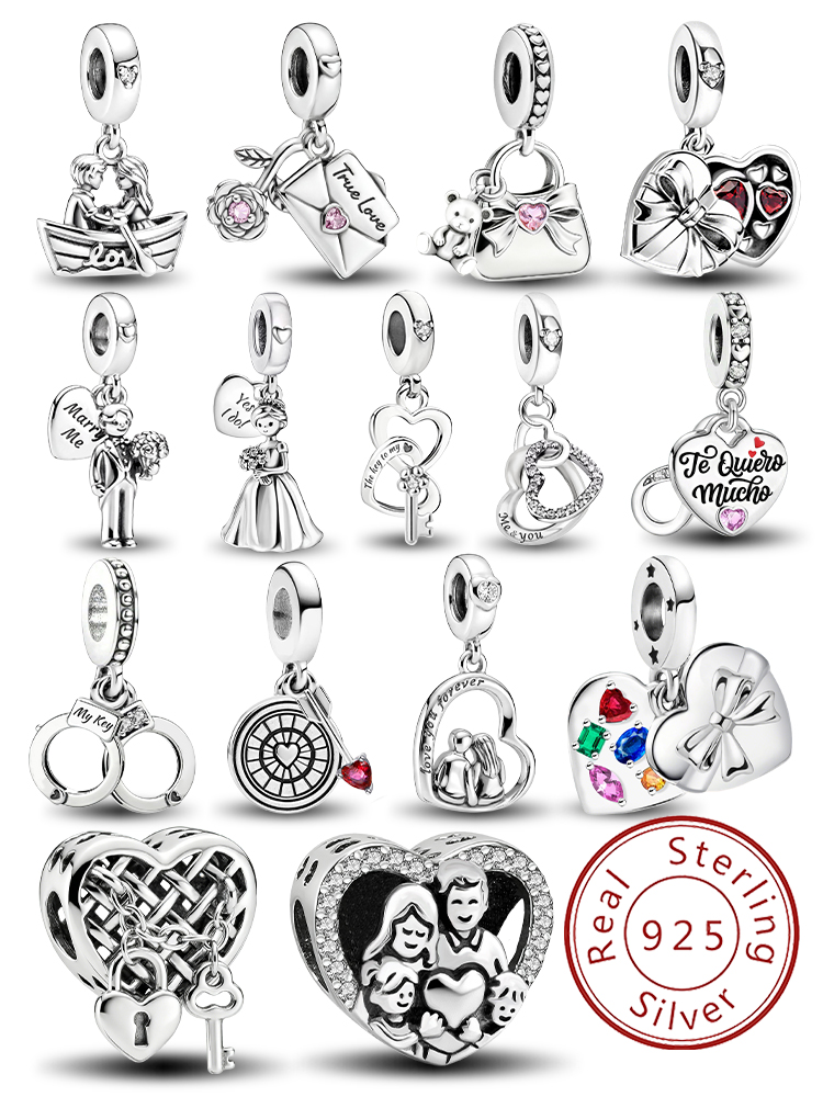Jewelry Making For Couples - จี้รูปหัวใจคู่รักเงินแท้ 925 สื่อรักครอบครัว สำหรับทำสร้อยข้อมือ DIY ของขวัญเครื่องประดับคุณภาพสูง