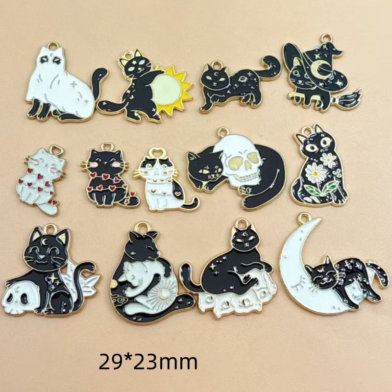Jewelry Making Charms - จี้แมวดำเคลือบอีนาเมลแท้ 10 ชิ้น น่ารัก เหมาะสำหรับทำสร้อยข้อมือ ต่างหู