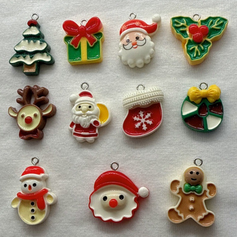 Jewelry Making Resin - 10 ชิ้นคริสต์มาสการ์ตูนซีรีส์เรซิ่นจี้ DIY เครื่องประดับทำเครื่องประดับต่างหูสร้อยคอพวงกุญแจ
