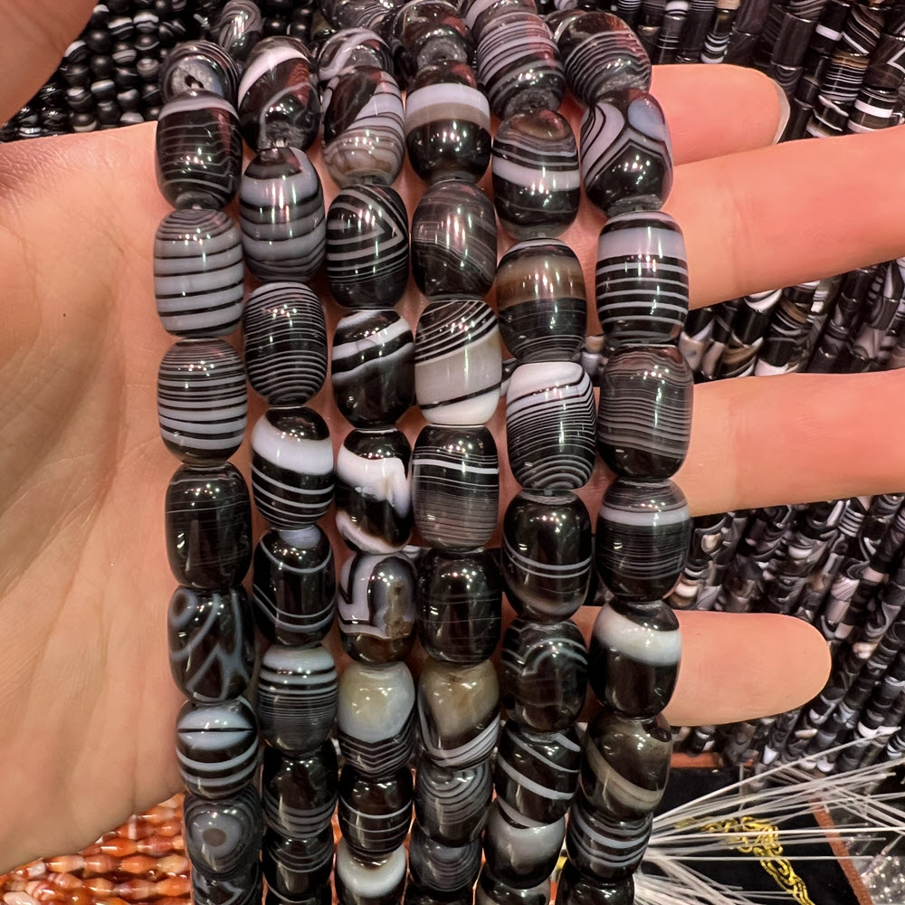 Jewelry Making Store - หินอาเกตสีดำธรรมชาติ ขนาด 8x12 มม. รูปทรงกลม ลูกปัดอาเกตสำหรับทำเครื่องประดับ