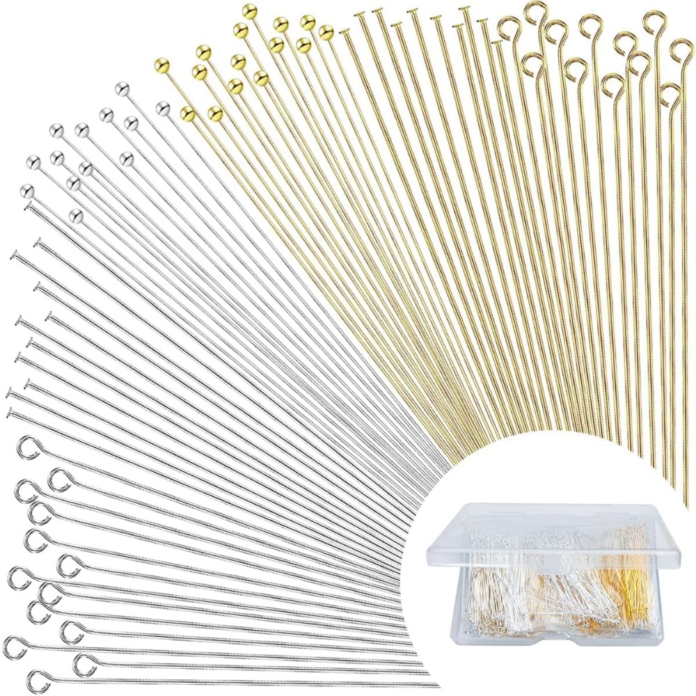 Jewelry Making Eye Pins - เข็มหมุดหัวแบน 600 ชิ้น สำหรับทำเครื่องประดับ DIY หัวเข็มตรง
