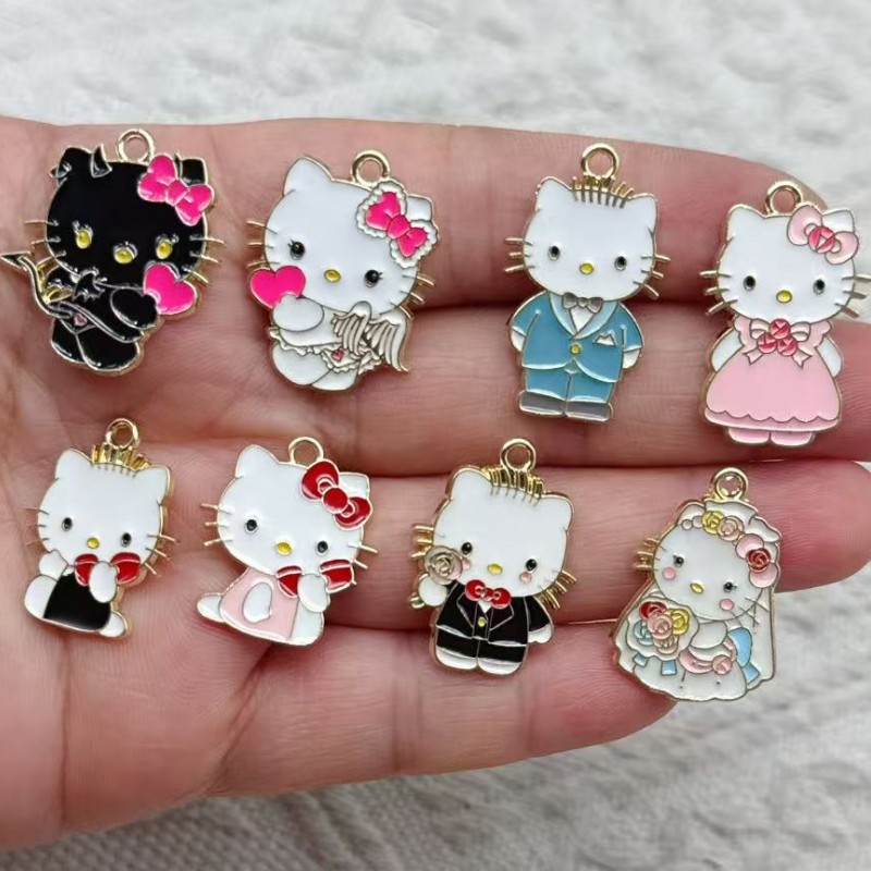 Jewelry Making For Couples - จี้แมวคู่การ์ตูนเคลือบเงา 10 ชิ้น จี้รูปสัตว์โลหะน่ารักสำหรับทำสร้อยคอ สร้อยข้อมือ DIY
