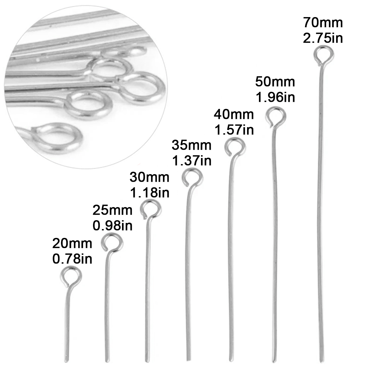 เข็มตาไก่สแตนเลส 100 ชิ้น/ล็อต - Jewelry Making Eye Pins บทวิจารณ์และราคา